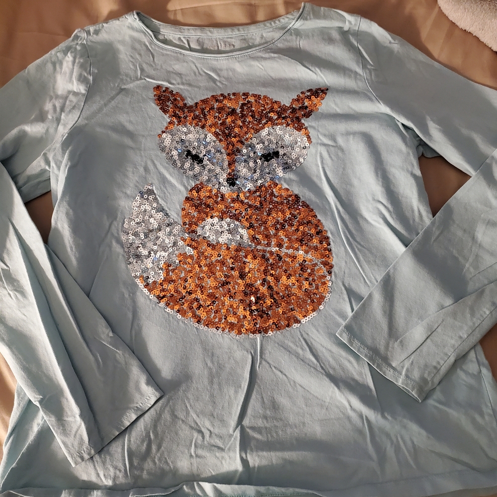 Kids Light Blue Fox Sequin Shirt